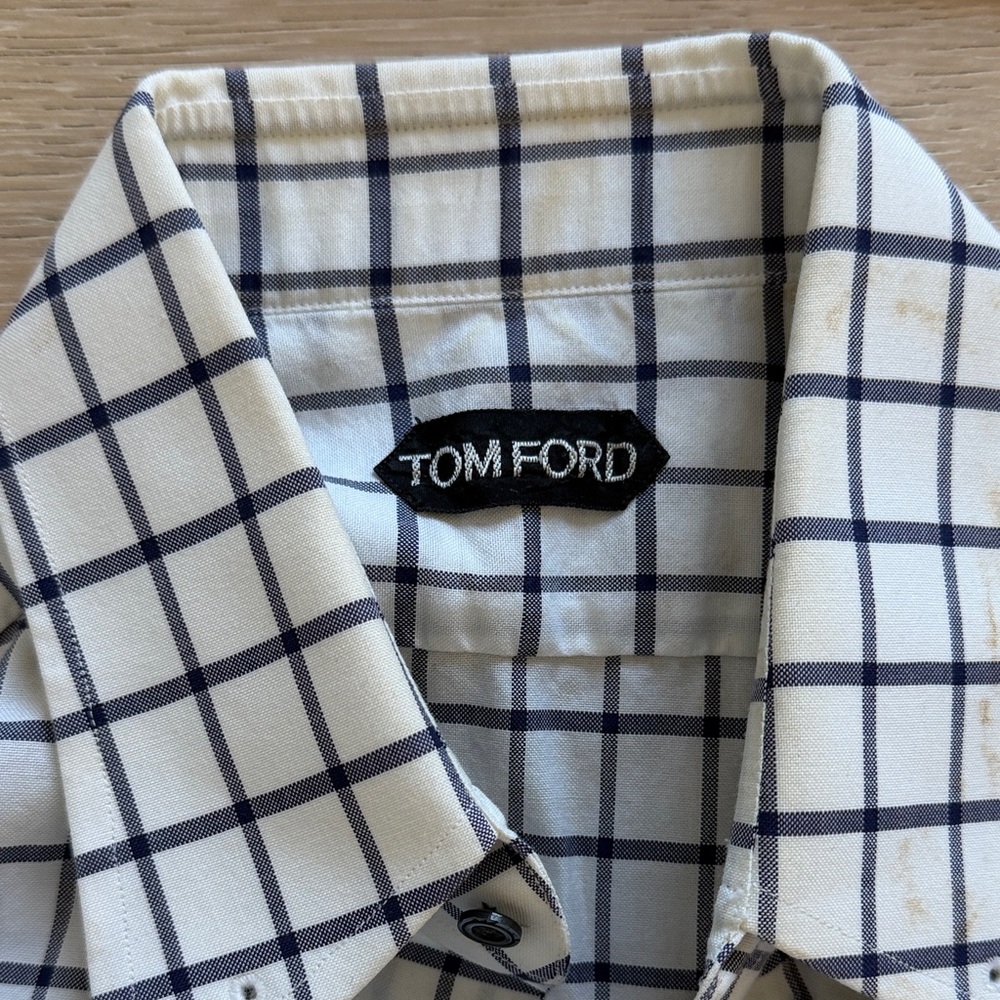 Tom Ford Men's Beige and Navy Plaid Shirt